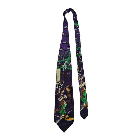 Looney Tunes 1992 Wile E Coyote Road Runner Basketball Cartoon Necktie Novelty - Picture 2 of 7